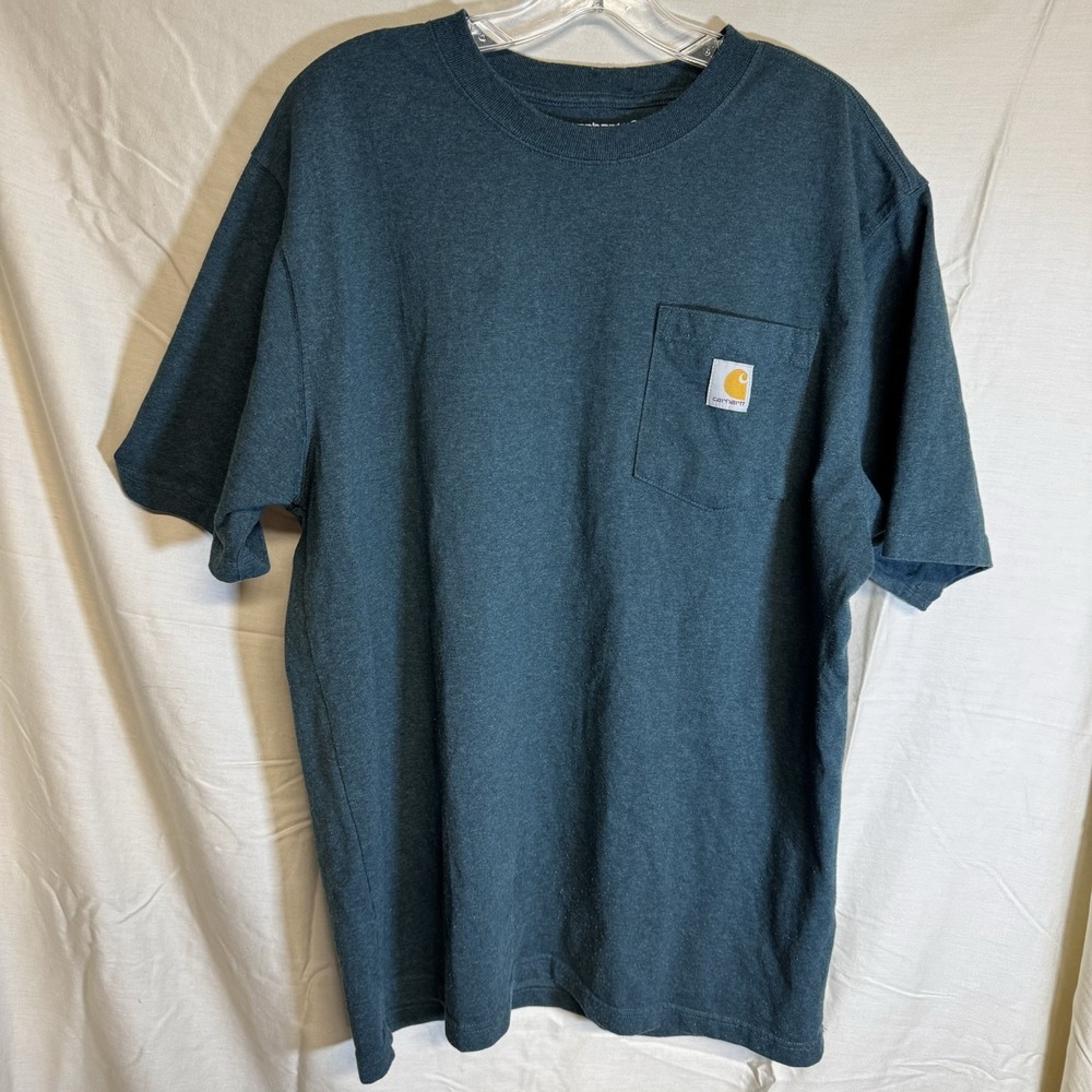 Carhartt Short Sleeve Pocket T-Shirt - Heathered Teal Blue - Large- Loose Fit